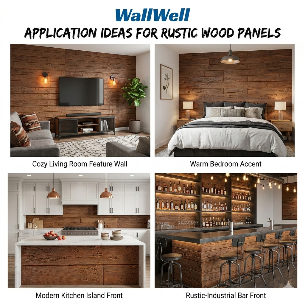 WallWell Rustic Wood Wall Panel — Antique Brown — clearance product photo