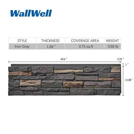 WallWell Iron Gray faux stone wall panel — clearance product photo 1