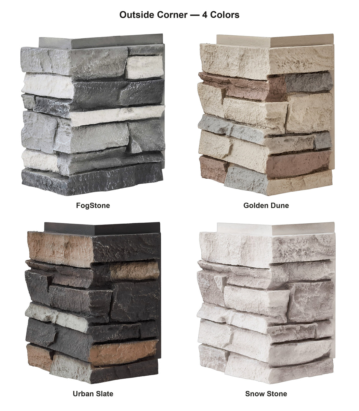 WallWell small format outside corner available in 4 colors: FogStone, Golden Dune, Urban Slate, Snow Stone