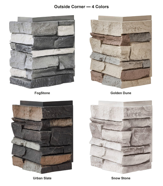 WallWell small format outside corner available in 4 colors: FogStone, Golden Dune, Urban Slate, Snow Stone